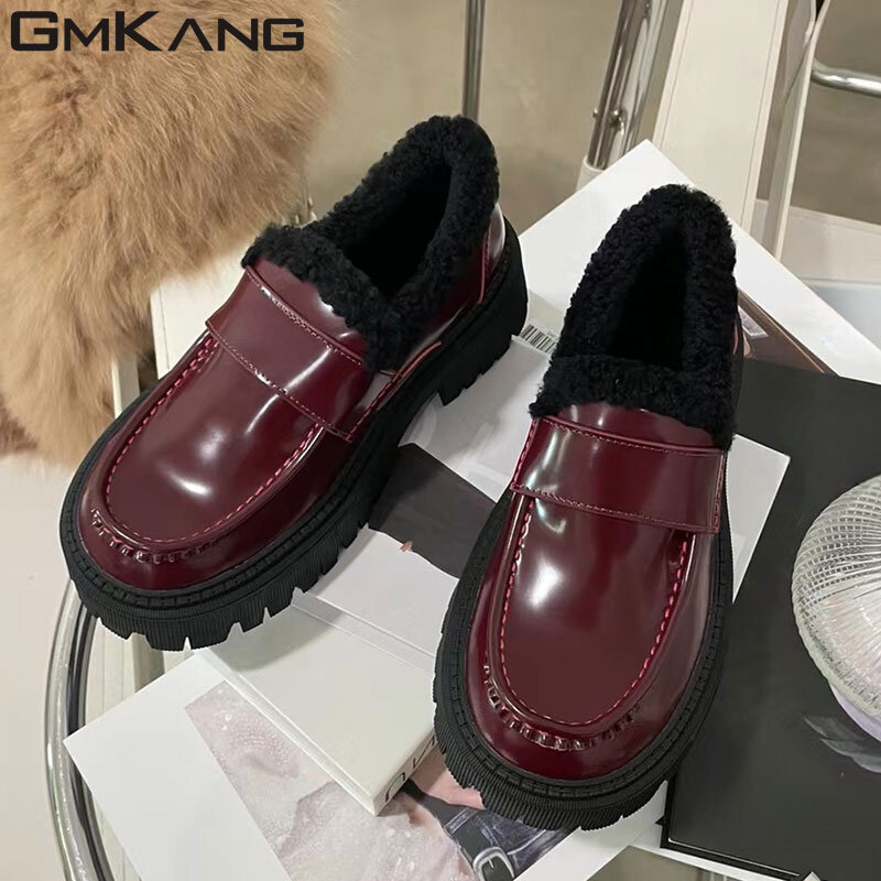 Fashion Fur Wool Women's Flat Shoes Thick Bottom Lace Up Outdoor Casual Sports Shoes Warm and Comfortable Winter Shoes Women's T