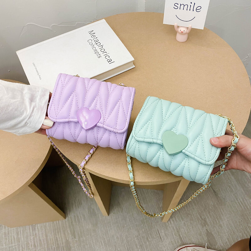 Tas Bahu Kecil Bentuk Hati untuk Anak Perempuan Dompet Koin dan Tas Tangan Tas Persegi Mini Anak-anak Cantik Tas Selempang