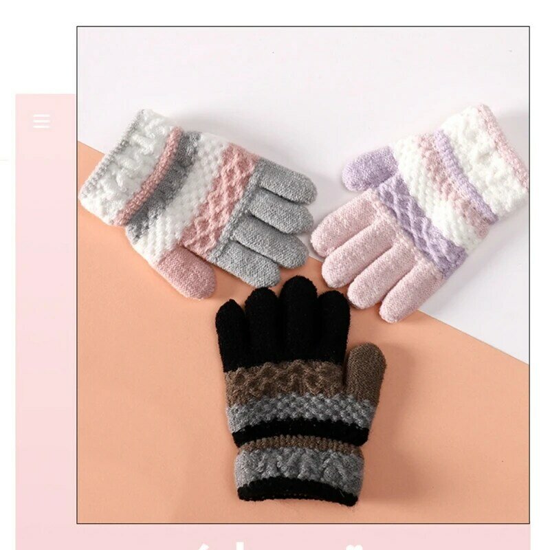 1 para dziecięce rękawiczki zimowe dzianinowe paski dziecięce odporne na zimno ciepłe rękawiczki pełnymi palcami chłopięce
