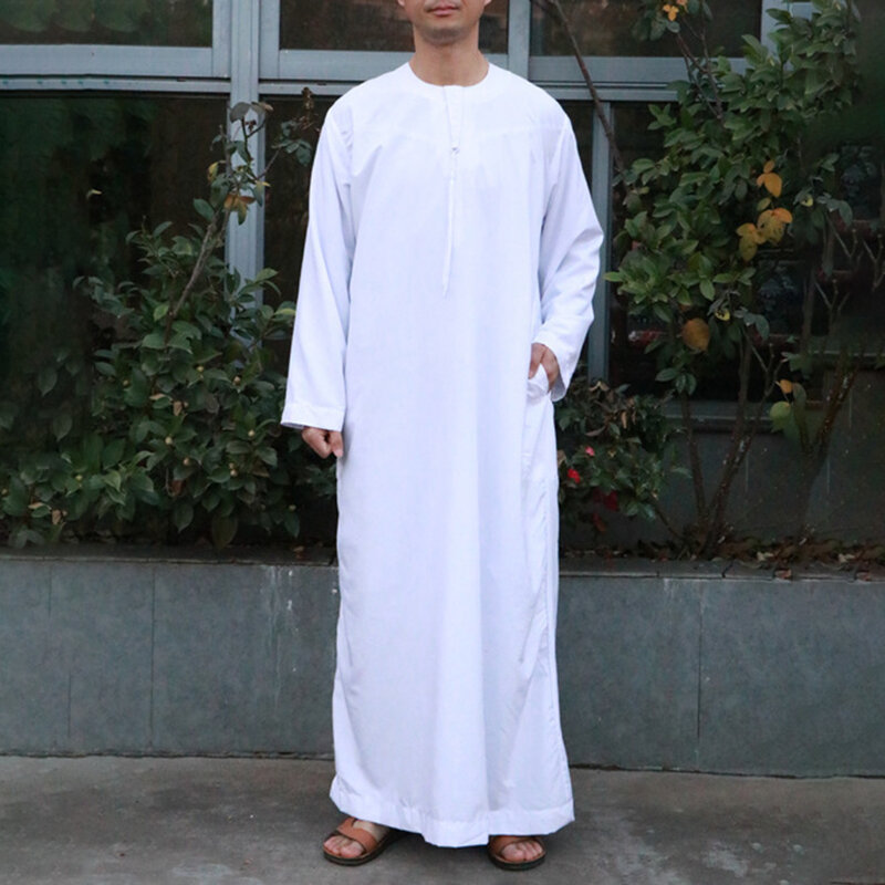 Genderless Islamic Ethnic Style Muslim Robe Loose Simple Solid Color Comfortable Middle Eastern Arabic Long-Sleeved Robe Unisex