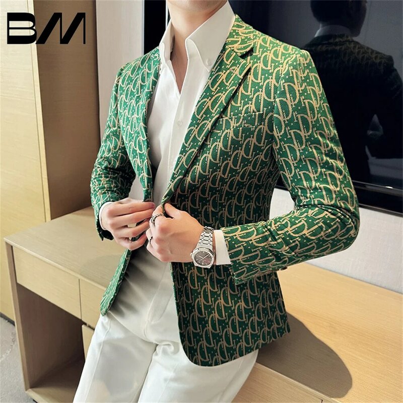 Slim Fit Business Suit Casual Fancy Men's British Style Dress Elegant Jacquard Blazer Only Blazer