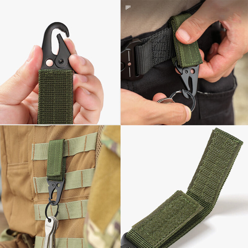Mosquetón táctico para exteriores, accesorios de bolsa de llaves, hebilla de cinturón multifuncional, correas de nailon