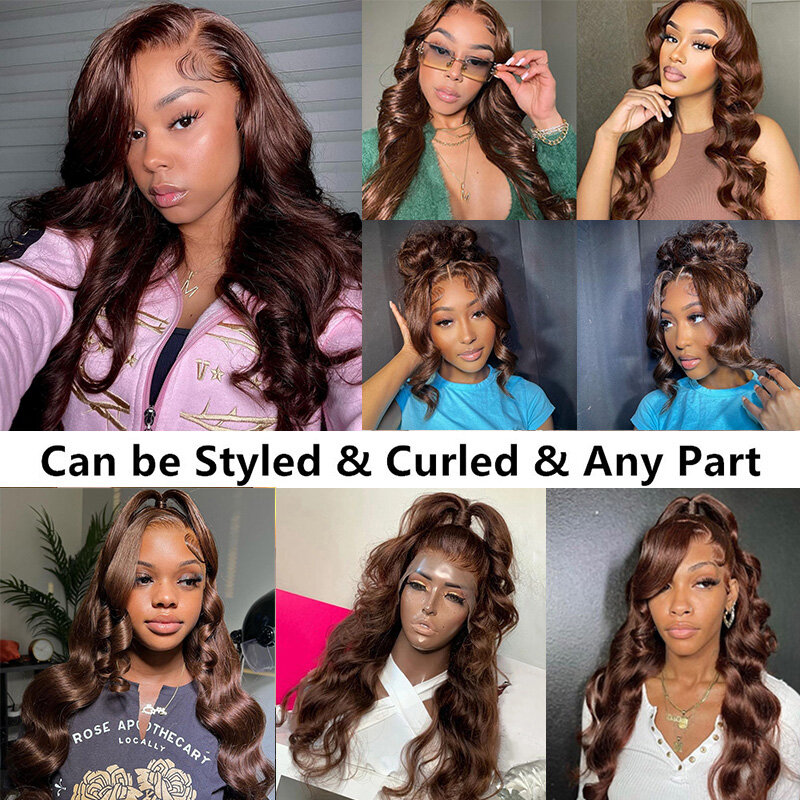 HD Chocolate Brown 13x6 Body Wave Lace Front Wig Brazilian Brown 13x6 HD Transparent Lace Frontal Wigs For Women Human Hair