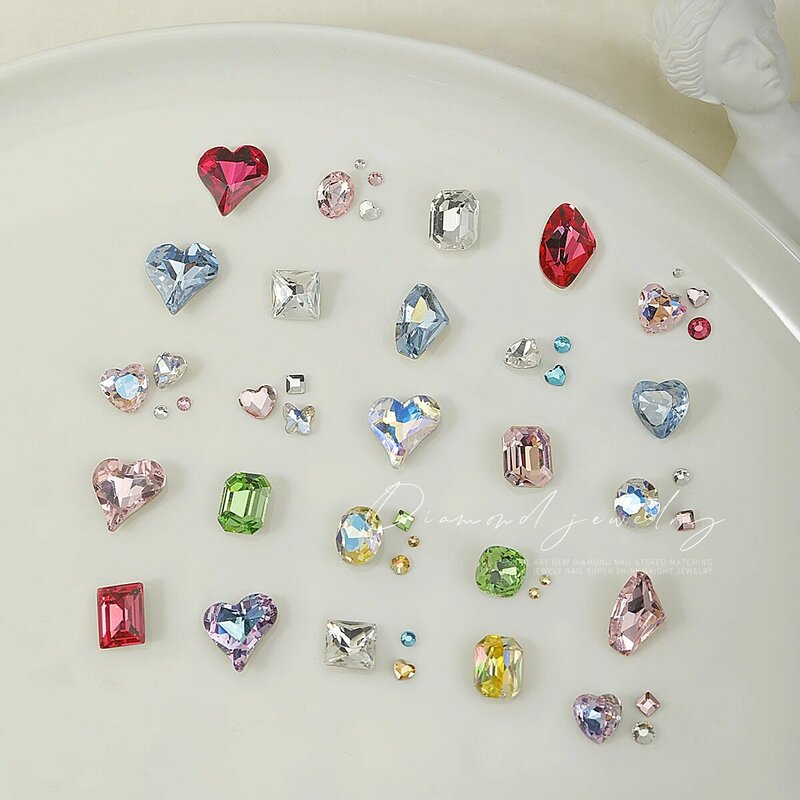 HNUIX Heart Shaped Nail Art Rhinestone Pointed Bottom Flash High Quality Crystal Stone 3D Fingernail DIY Decoration Accessories