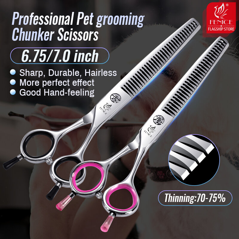 Fenice-Tesoura de aço inoxidável para Pet, Dog Grooming Shears, Japão, 440C, 6.75 ", 7", Taxa de Desbaste 70%