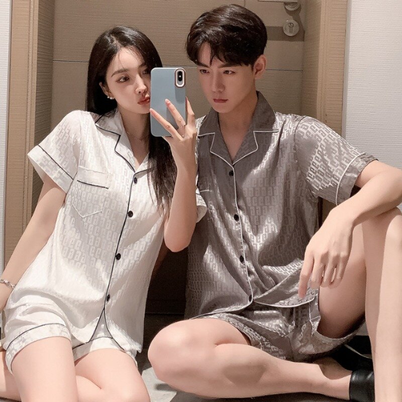 الكورية زوجين منامة دعوى الرجال النساء الصيف الجليد الحرير رقيقة ملابس خاصة قصيرة الأكمام ملابس المنزل عشاق المتسكعون الذكور الإناث