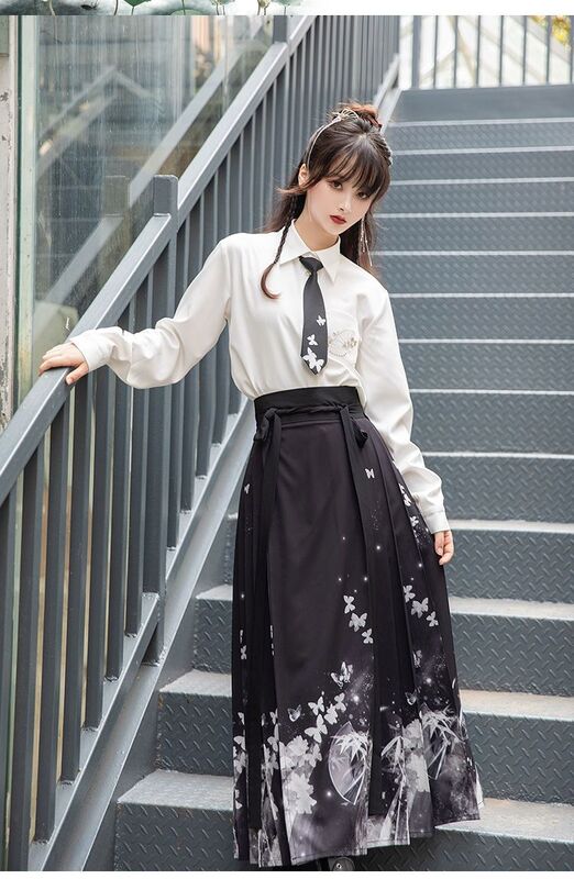 Wiosenny i jesienny zestaw elementów Han w stylu damskim koszula wyszywana wszechstronne wygodne spodnie z szerokimi nogawkami dwuczęściowy zestaw