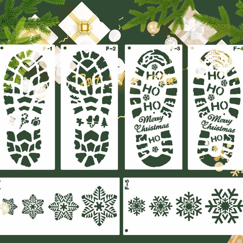 Plantilla de pintura de huella de Papá Noel, copo de nieve, bricolaje álbum de recortes para colorear en relieve, plantilla hueca, decoración navideña para el hogar