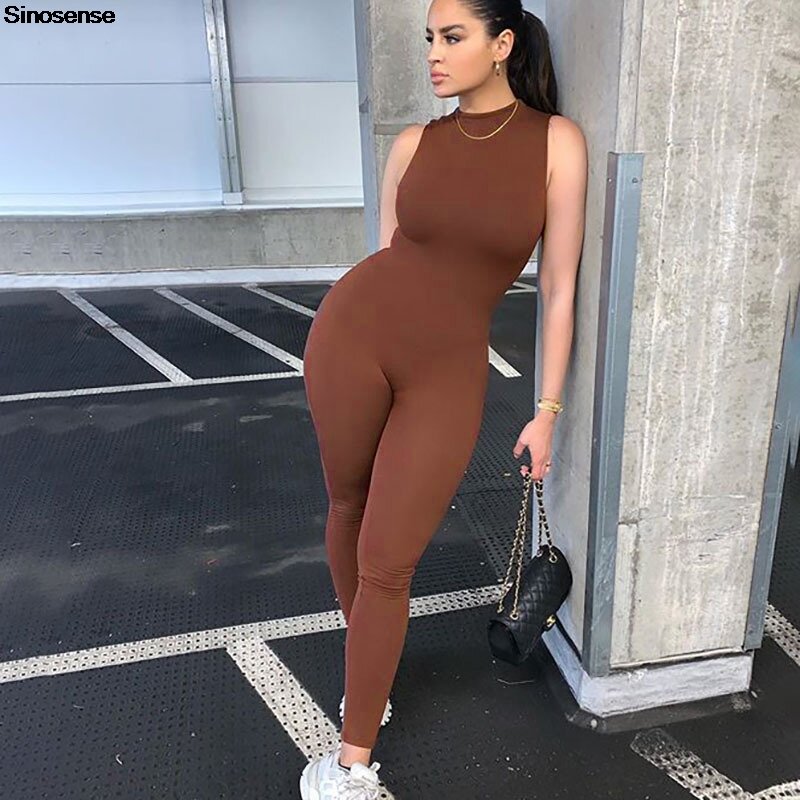 Womens Sexy Sleeveless Jumpsuits Solid Color Back Zipper High Waist Workout Sports Rompers Stretchy Bodycon Club Party Outfits