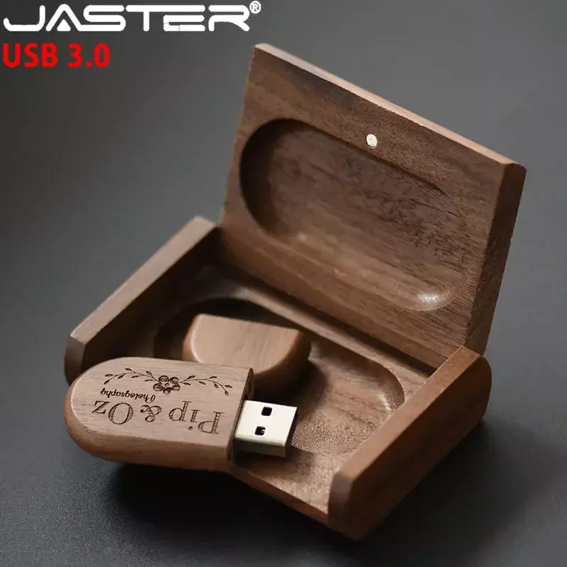 JASTER-USB 3,0 de madera con caja personalizada, pendrive de 8GB 16GB 32GB 64GB Flash Drive, de alta velocidad, logotipo, disco U