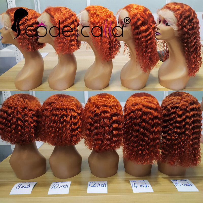 Wig rambut manusia renda depan HD transparan wig Bob gelombang air oranye jahe wig penutupan renda 4X4 rambut manusia Wanita