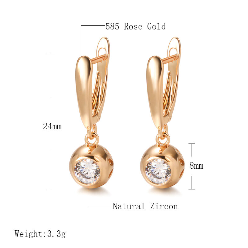 SYOUJYO Round Sparkling Natural Zircon Pendant Earrings For Women 2022 Trendy 585 Rose Gold Color Christmas Gift Jewelry