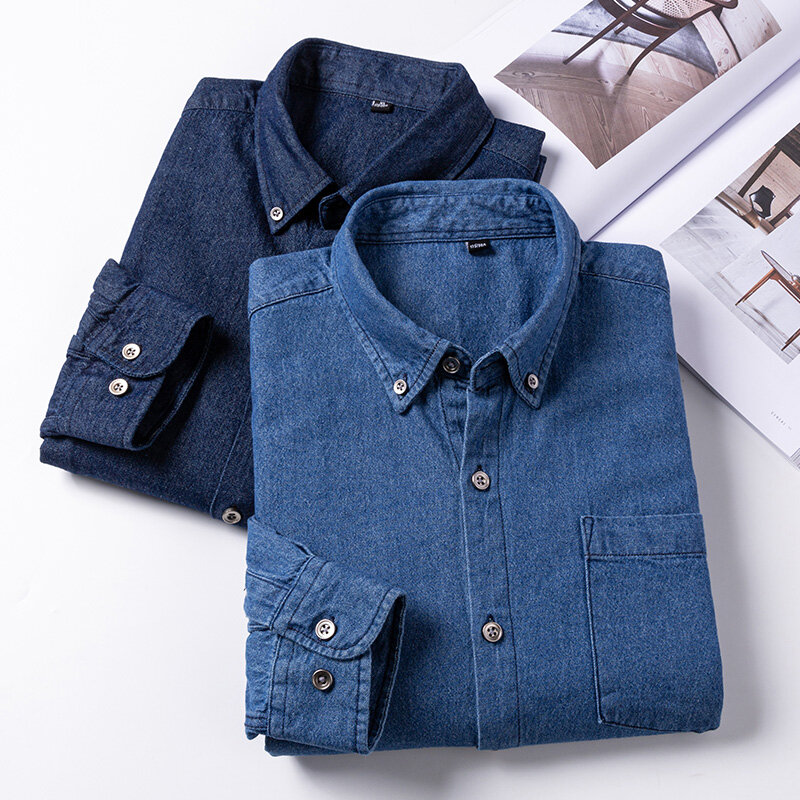 Camisa vaquera de manga larga, camisa clásica de 2023 algodón con diseño de bolsillo, ropa cómoda bordada a la moda, 100%