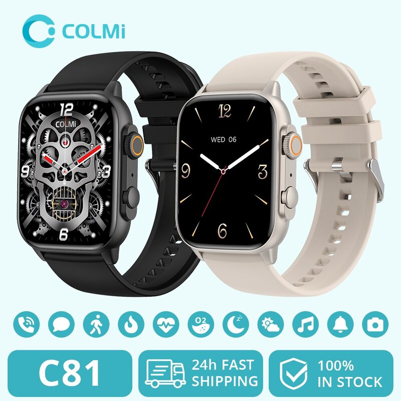 COLMI-relógio inteligente à prova d'água para homens e mulheres, AMOLED Smartwatch, suporte AOD 100 modos esportivos, IP68, PK Ultra Series 8, 2.0 ", C81