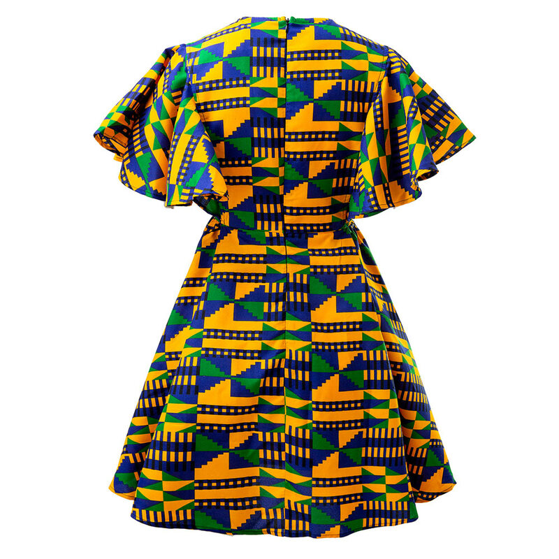 African Print Dresses For Women New Short Sleeve Midi dress Kente Traditional Clothing Knee-length African Wear For Ladies