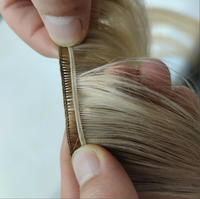 ملحقات عبقرية لحمة في الشعر البشري الحقيقي ، قطعة شعر غير مرئية ، خياطة مستقيمة ، لحمة تمديد