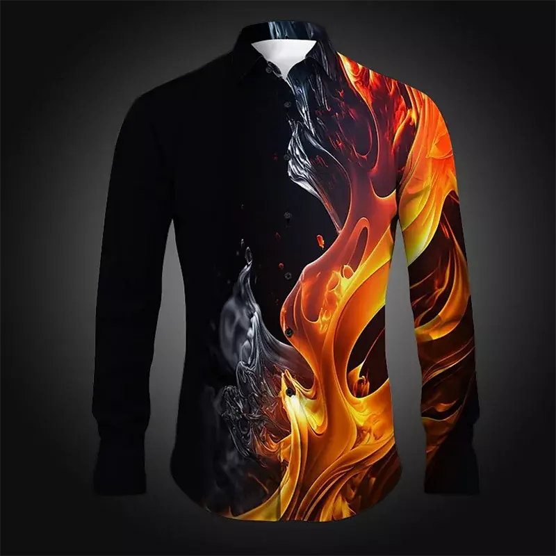 Fashionable men's casual shirts colorful graffiti soft and comfortable street outdoor 2024 new splash ink men's tops plus size