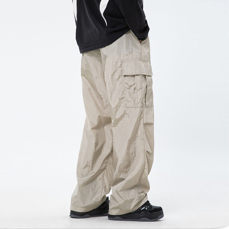 Pantalones Cargo holgados de pierna ancha de paracaídas para hombre, ropa deportiva Coreana de gran tamaño, informal, japonés, Y2K, Verano