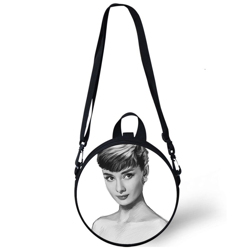 Audrey Hepburn dziecko przedszkole torba 3D drukuj torby na ramię Crossbody dla szkoły kobiet Mini okrągłe torby Rugtas torba