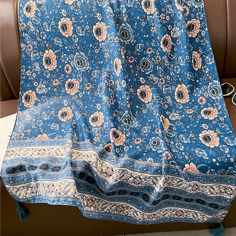 The Four Seasons Windproof Beach Towel, Ethnic style Tassels Shawls New 180 * 85cm Muslim Headscarf, Fashion Print Warm Bandanna