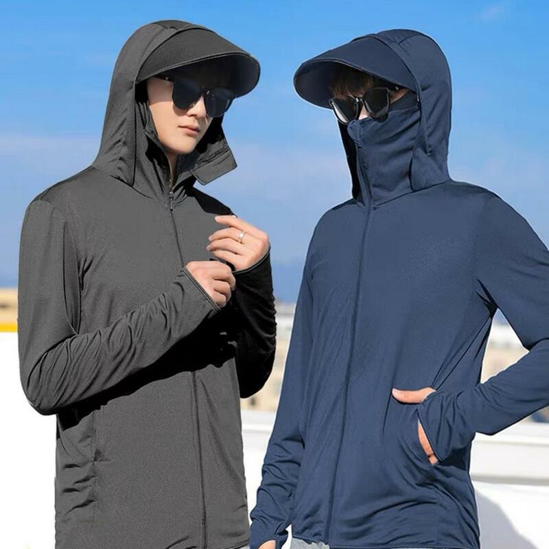Men Summer Jacket Sunscreen Coat Hooded Thin Breathable Anti-UV Sun Protection Solid Color Long Sleeves Male Cycling Clothes