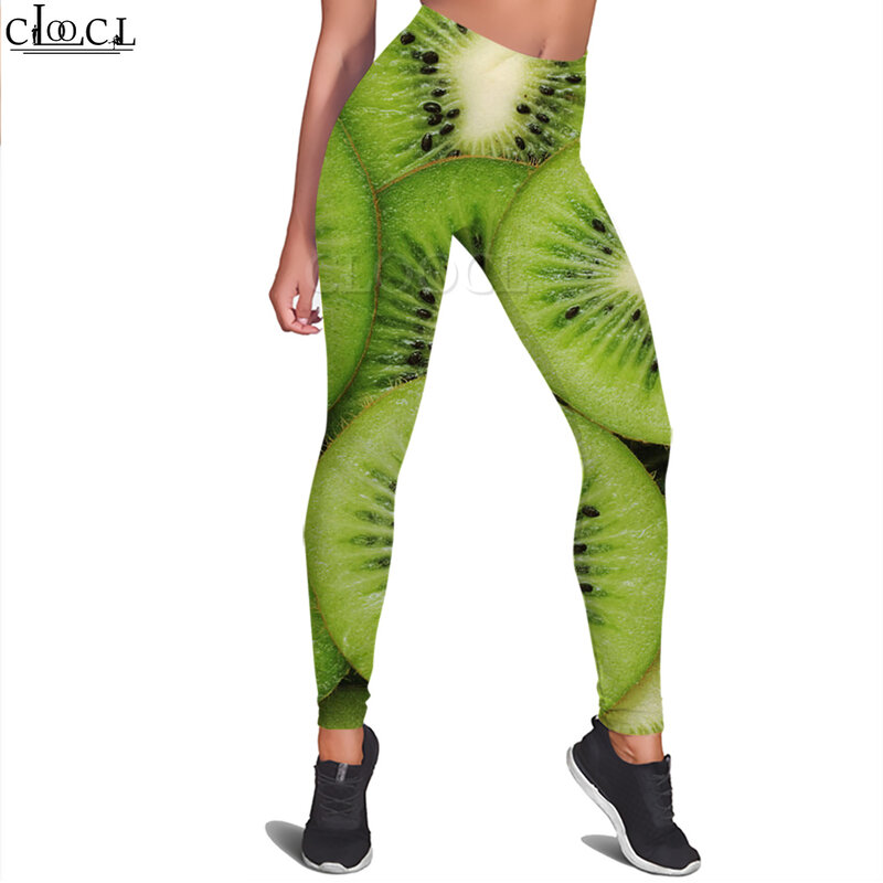 Cloocl moda casual feminina legging delicioso kiwi fatias padrão 3d impresso calças para feminino ginásio treino sem costura leggings