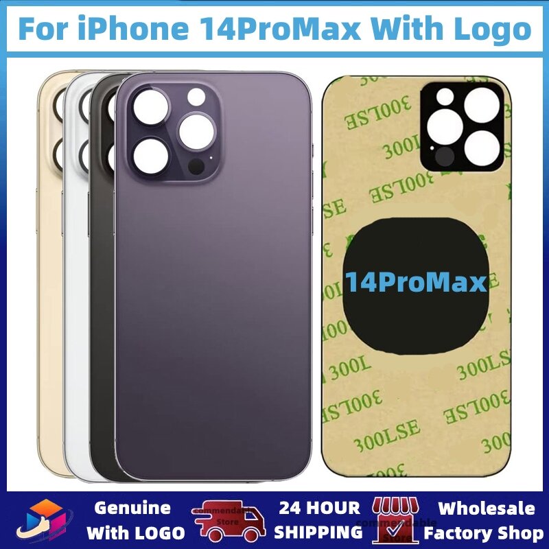 Penutup baterai Panel kaca belakang iPhone 14 Pro Max suku cadang pengganti kualitas tinggi dengan Logo kaca lubang besar casing belakang Pengiriman cepat dan gratis 100% diuji