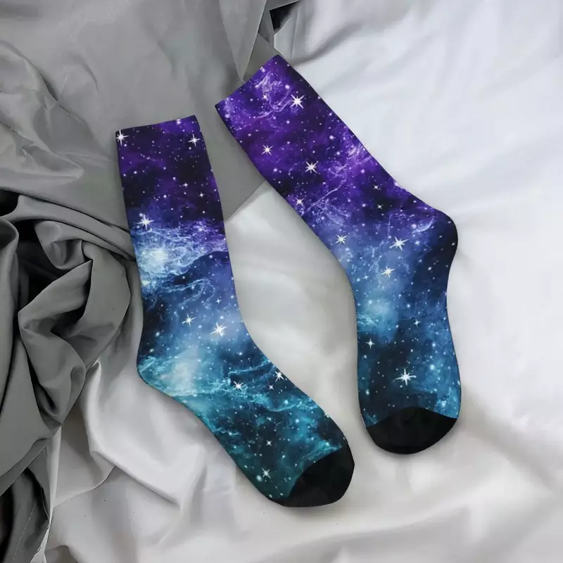 Semua musim stoking kru ungu Teal Galaxy Nebula kaus kaki impian mode Hip Hop kaus kaki panjang aksesoris untuk pria wanita hadiah