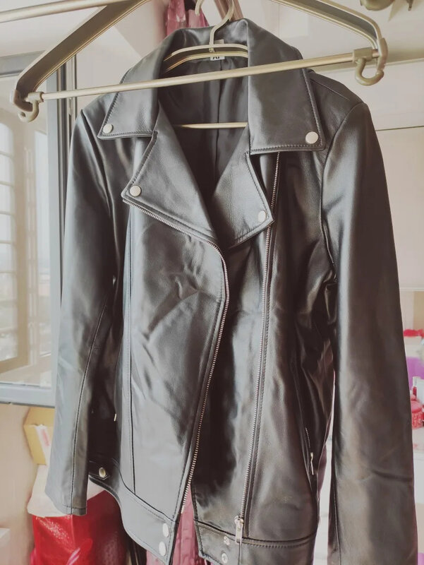 Shipping.2024 Free new women sheepskin Jacket,black genuine leather coat.quality clothes.fashion oversize style.