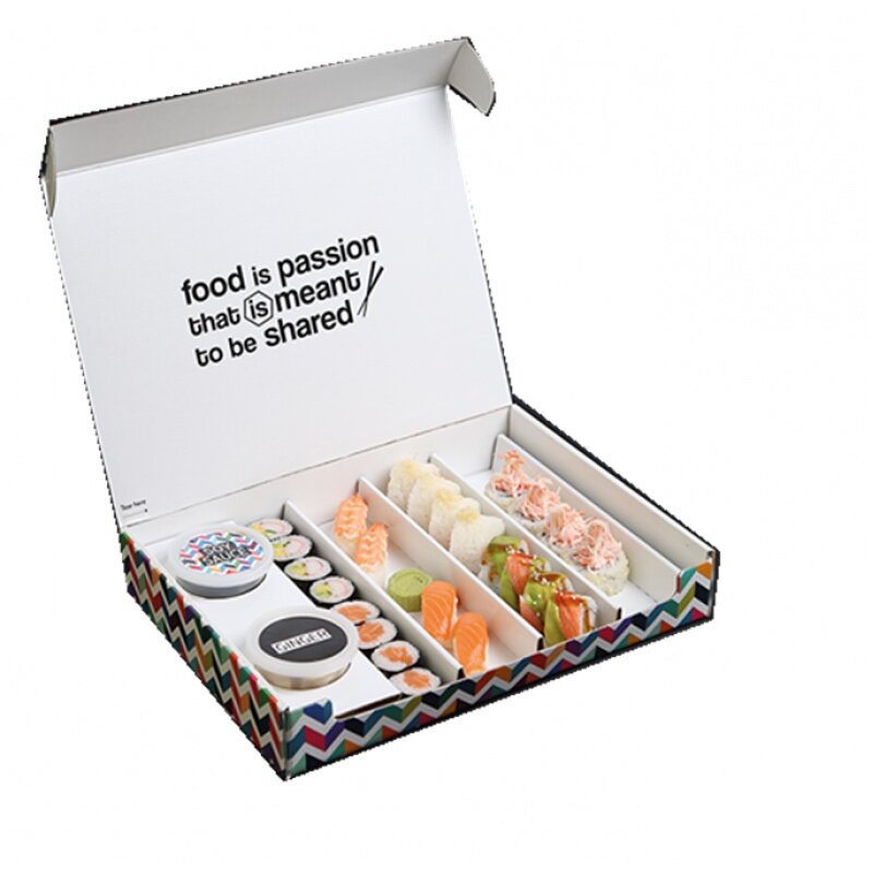 Kunden spezifische Produktsushi-Verpackungs box benutzer definierte Größe gedruckt Einweg zum Mitnehmen Sushi-Box mit Teilung herausnehmen