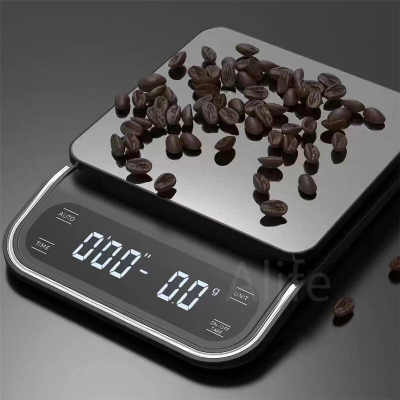Digital Scale wodoodporna kuchnia elektroniczna waga do kawy USB do pomiaru ładowania wyświetlacz LED 3KG/0.1g z timerem Auto Timing