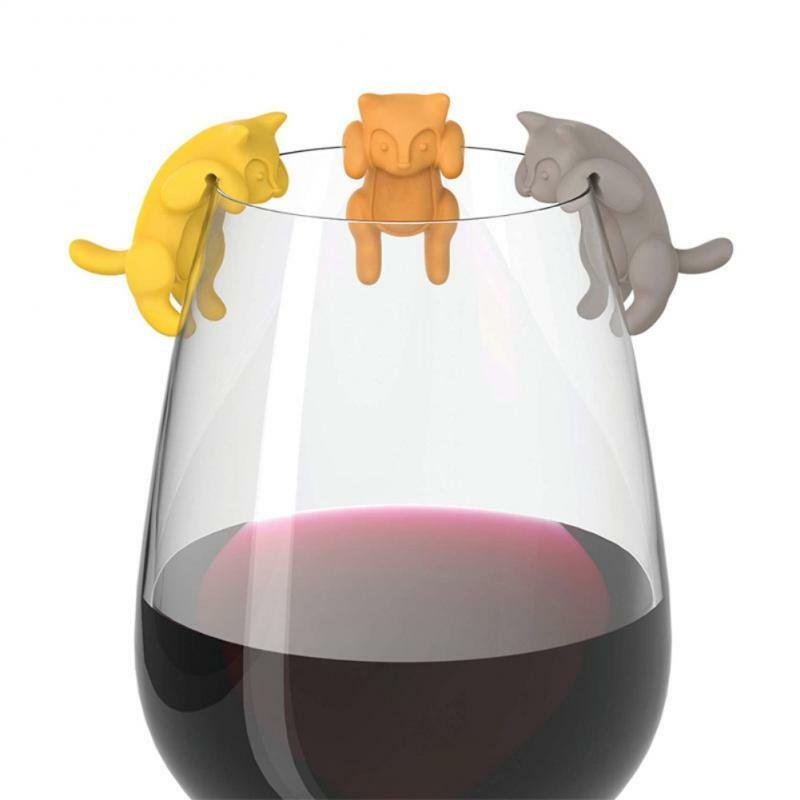 6 قطعة/المجموعة هريرة النبيذ كوب التعرف المحمولة شنقا مواء كأس للنبيذ علامات أدوات المطبخ سيليكون القط كليب وسم لوازم