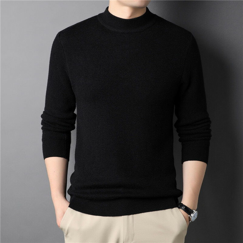 MRMT 2024 Brand New Men's Cashmere Sweater Cardigan Half Turtleneck Men's Youth Slim Base Knitwear Men's