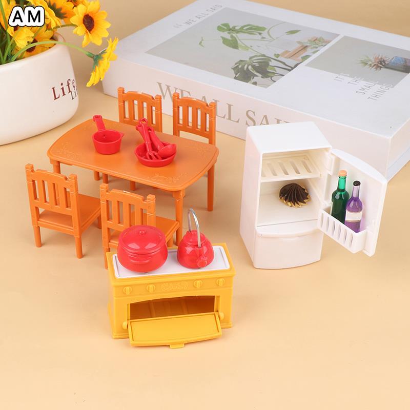 Mesa de comedor en miniatura para casa de muñecas, juego de sillas, muebles para casa de muñecas, accesorios de Decoración de cocina, juguetes de regalo