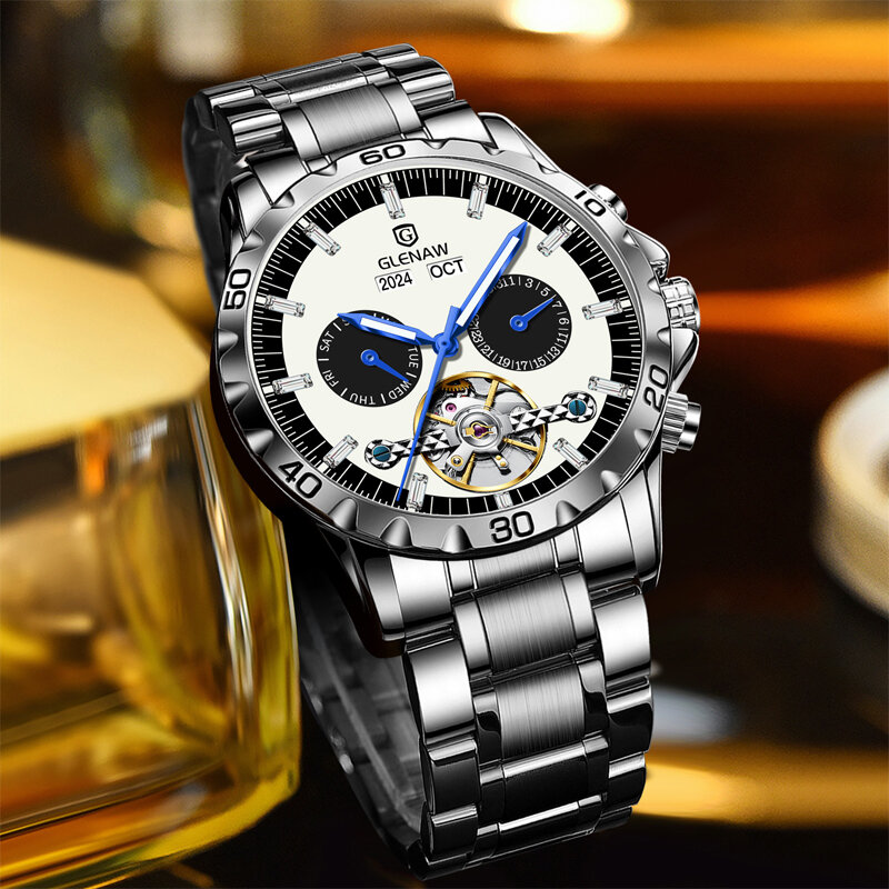 2024 NEW GLENAW Design Mechanical Watch Men Year Month Week Fashion Business Waterproof Brand Watches Relogio Masculino GL8961