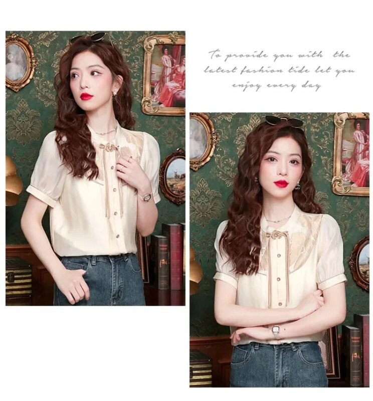 YCMYUNYAN-Blusas femininas com estampa vintage, tops soltos estilo chinês, mangas curtas, roupas da moda, verão