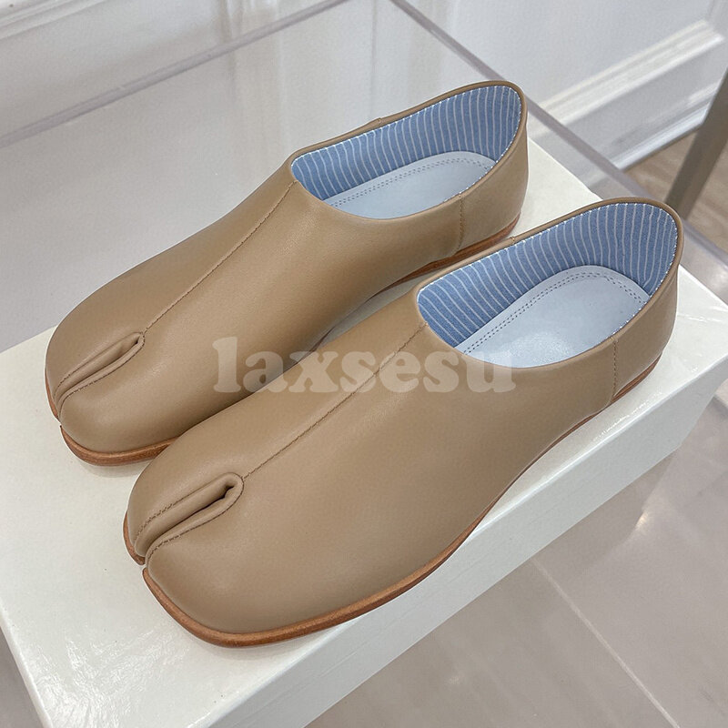 Women Flat Shoes Spring Autumn 2023 New Round Head Split Toe Design Solid Color Casual Shoes Versatile Comfort Loafers