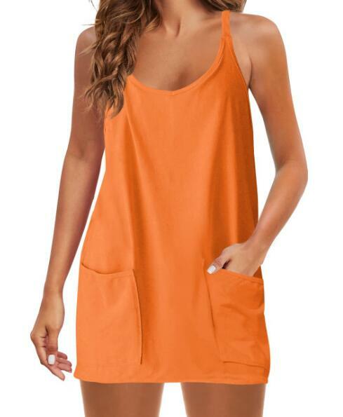 women summer short sleeveless loose solid casual dress