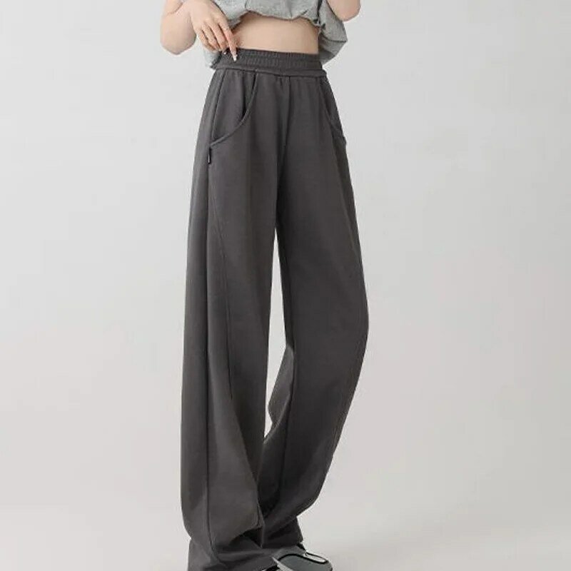 Pantalon taille haute à manches droites pour femme, pantalon large décontracté, simple et généreux, poches, printemps et automne, mode 2023