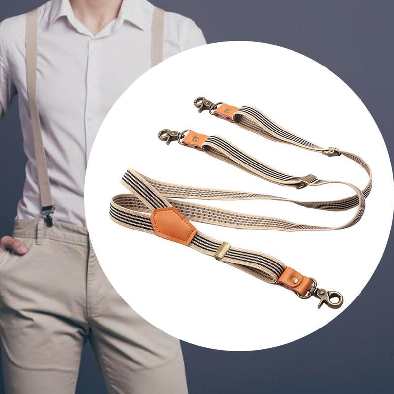 Suspender untuk pria kait putar, celana suspender elastis mode belakang dapat disesuaikan, sabuk behel untuk kerja dan wanita