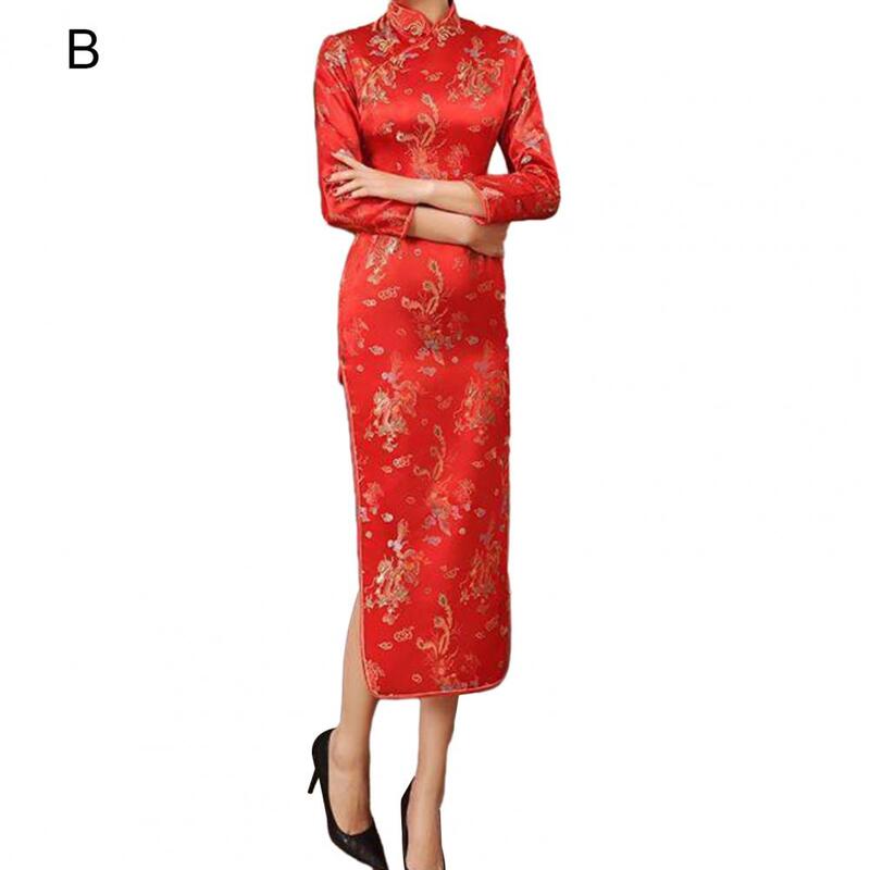 Robe Cheongsam Confortable pour Femme, Style Chinois Élégant, Classique, Longue Fente Latérale, Mariages, Soirées, Événements