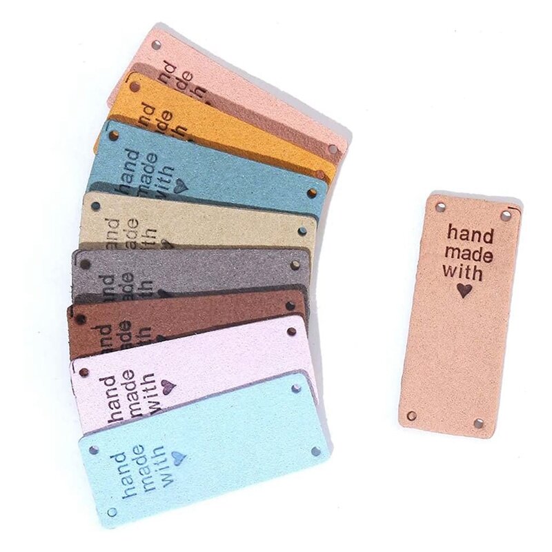 NEW-50Pcs Handmade PU Leather Tags Handmade With Love PU Labels Faux Leather Sew On Labels Embellishment Knit Accessories