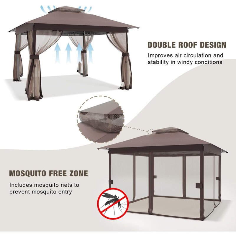 Padiglione pop-up per esterni 11x11-baldacchino per padiglione per terrazza ventilata a doppio tetto, utilizzato per piattaforma ombreggiante per cortile, prato da giardino