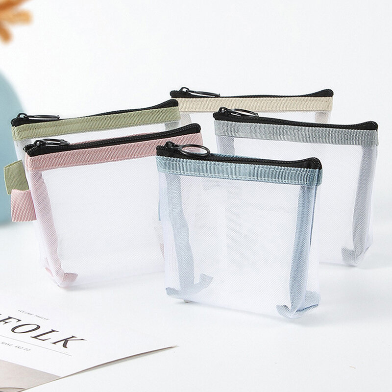 Mini sacs à monnaie portables en maille transparente, sac à main, sac de rangement pour ligne, petit étui de maquillage, sac à cosmétiques