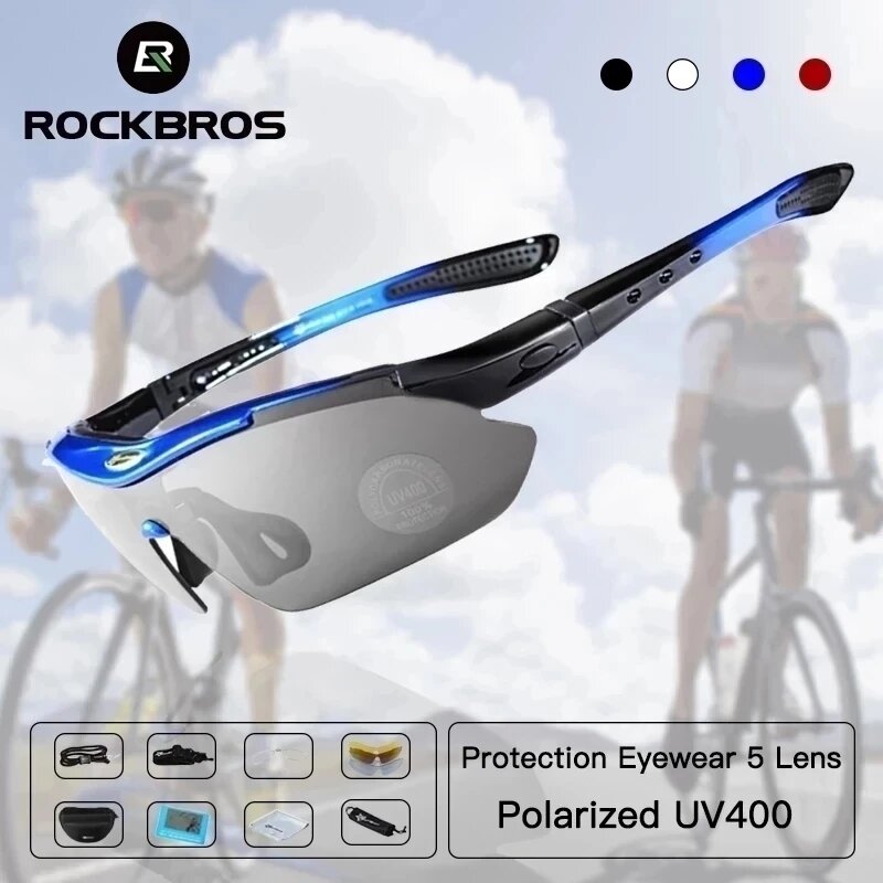 ROCKBROS-Polarizada Ciclismo Óculos, Fotocromático Bike Óculos, Outdoor Sports Óculos, MTB PC Goggles, Eyewear, Acessório bicicleta, 5 Lens, 3 Lens