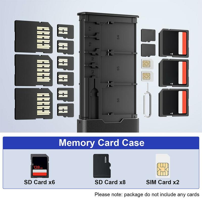 Caja de almacenamiento de tarjeta SD Micro SD SIM, Pin de tarjeta de memoria BUDI 17 en 1, portatarjetas de aleación de aluminio portátil, herramienta de bolsillo, accesorios para teléfono