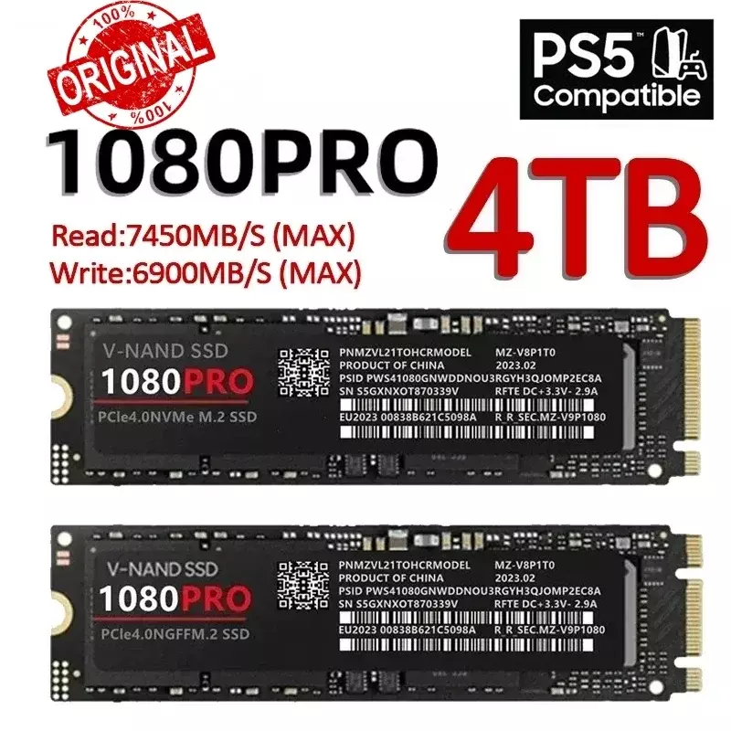 4TB 2TB 1TB 1080PRO SSD M2 2280 PCIe 4.0 NVME NGFF Solid State Drive 14000 MB/S baca Hard Disk untuk Xbox PC PS5 PUBG Game