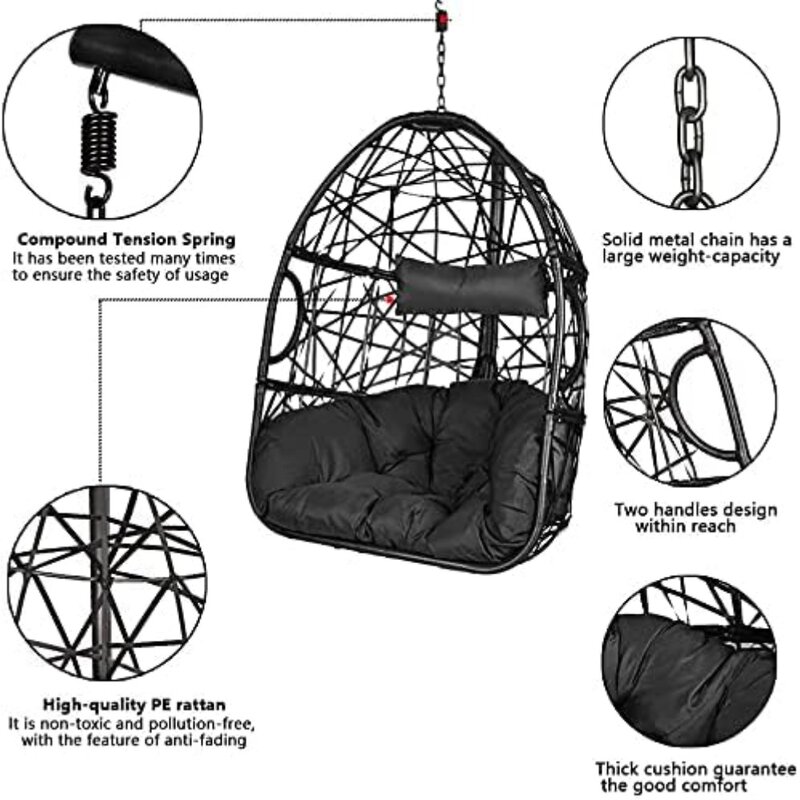 Silla de huevo con soporte, hamaca con soporte incluido, colgante para interiores y exteriores, con cojines, silla oscilante