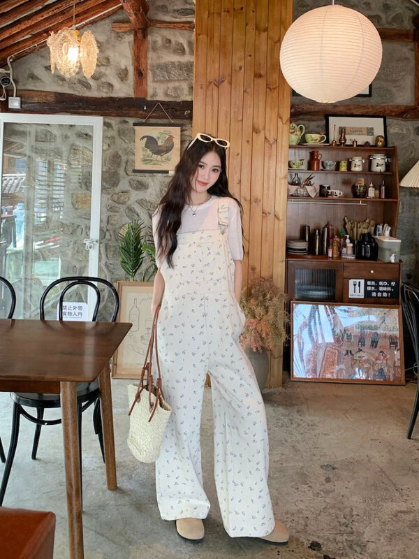 Jumpsuits Women Cute Lively Fashion Simple Floral New Autumn All-match Simple Temperament Korean Style Tender Straight Trousers
