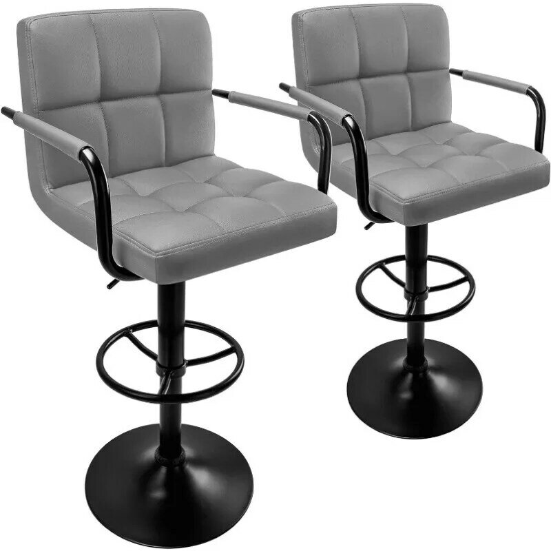 Bar Stools Set of 2 Bar Chairs with Arms Coffee Bar Stool with Back Swivel barstools Counter Height Stools Adjustable Chair